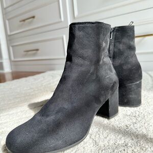 H&M Black Suede Block Heel Ankle Boots